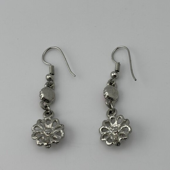 Vibrant Pink Flower Drop Earrings - Picture 4 of 4